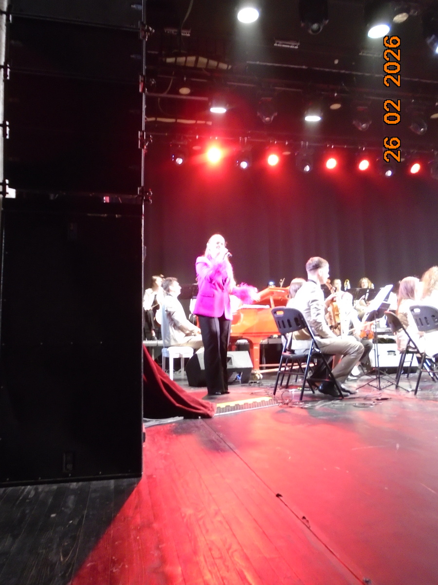 Ведущая обращается в зал с просьбой прорекламировать концерт\27.02.26\ оркестра в Рыбинске.