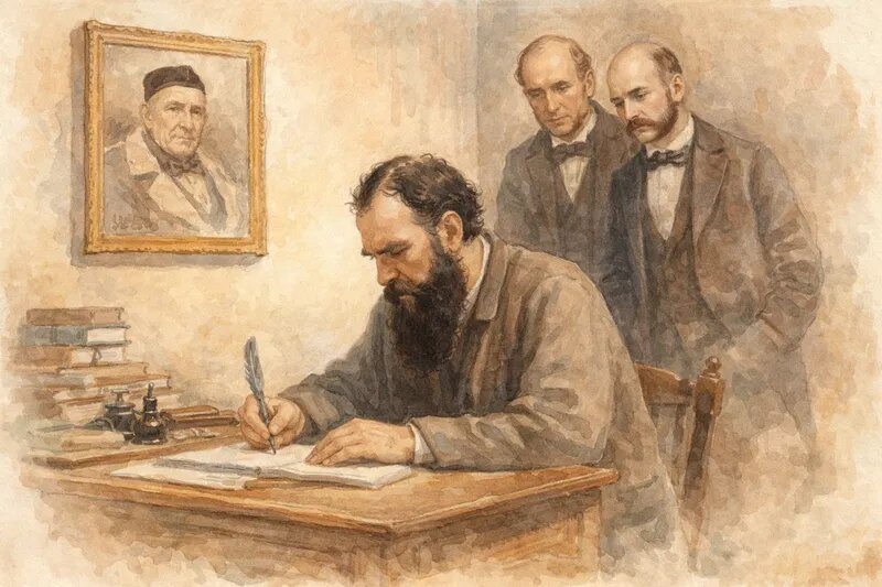 Князь Кудашев и Василий Исленьев наблюдают за созданием великого романа. На стене - прототип отца Николеньки Иртеньева Александр Михайлович Исленьев.