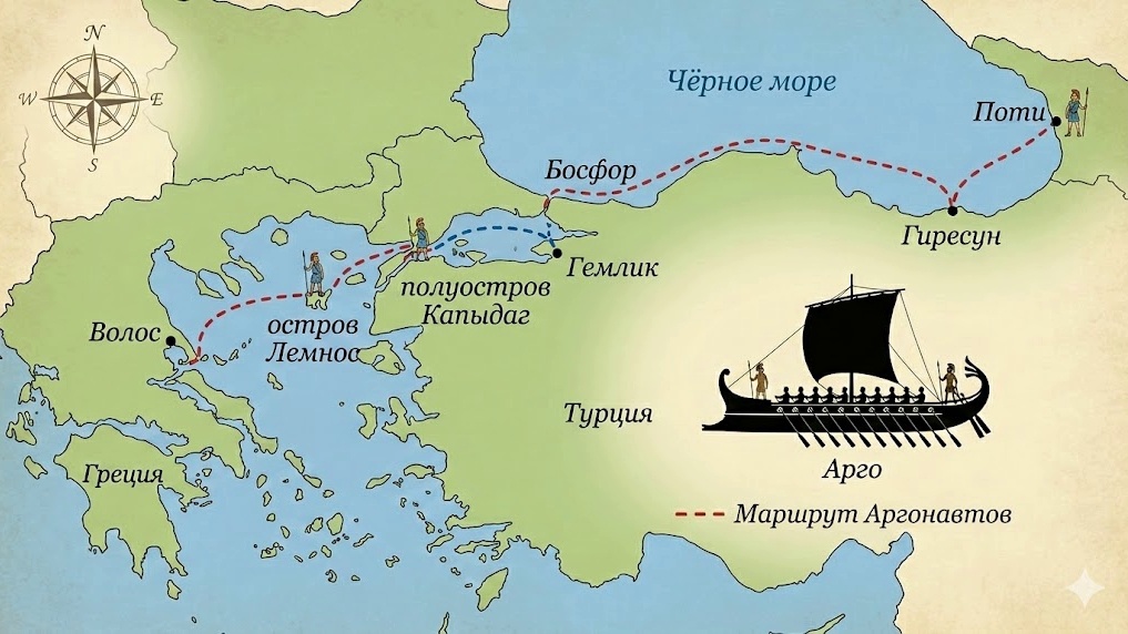 Схематичный маршрут аргонавтов