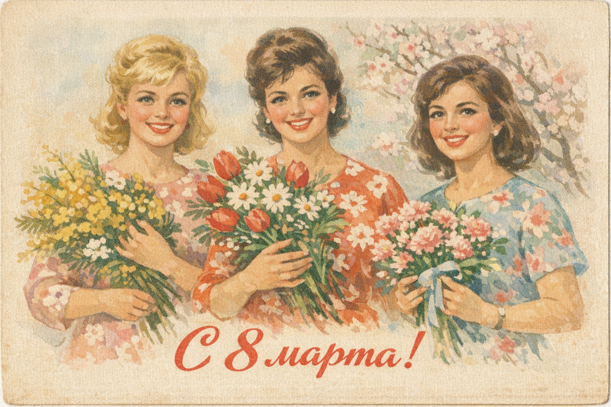 Советская открытка ко Дню 8 марта