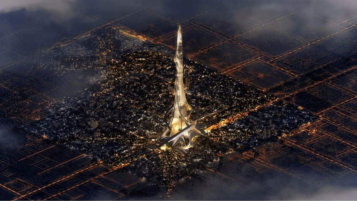    Рендер двухкилометровой башни Rise Tower / © Saudi Arabia Holding Co.