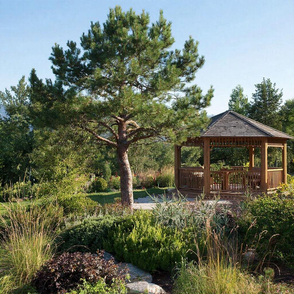 Сосна горная (Pinus mugo) сделает ваш сад привлекательным и функциональным местом для отдыха и вдохновения. Иллюстрация автора.