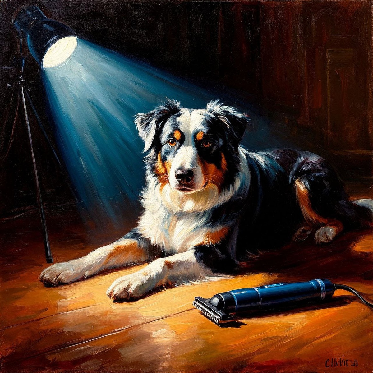 Австралийская овчарка. Картина маслом и хлебом.