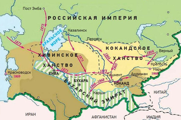 Примерное расположение Хивинского ханства в конце XIX века на карте. Фото в свободном доступе. 