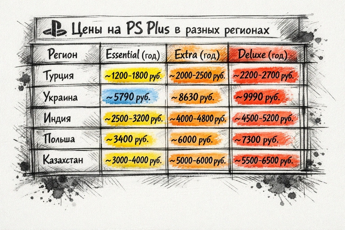 Сравнение цен на PS Plus по регионам: Турция, Украина, Индия, Польша (таблица)