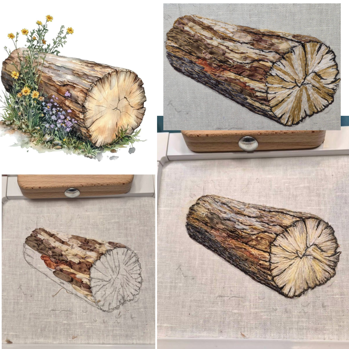 Вышивка лентами фактуры бревна