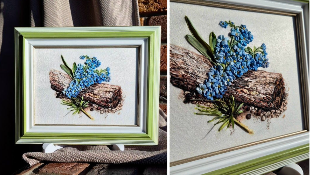 Миниатюра, вышитая лентами.