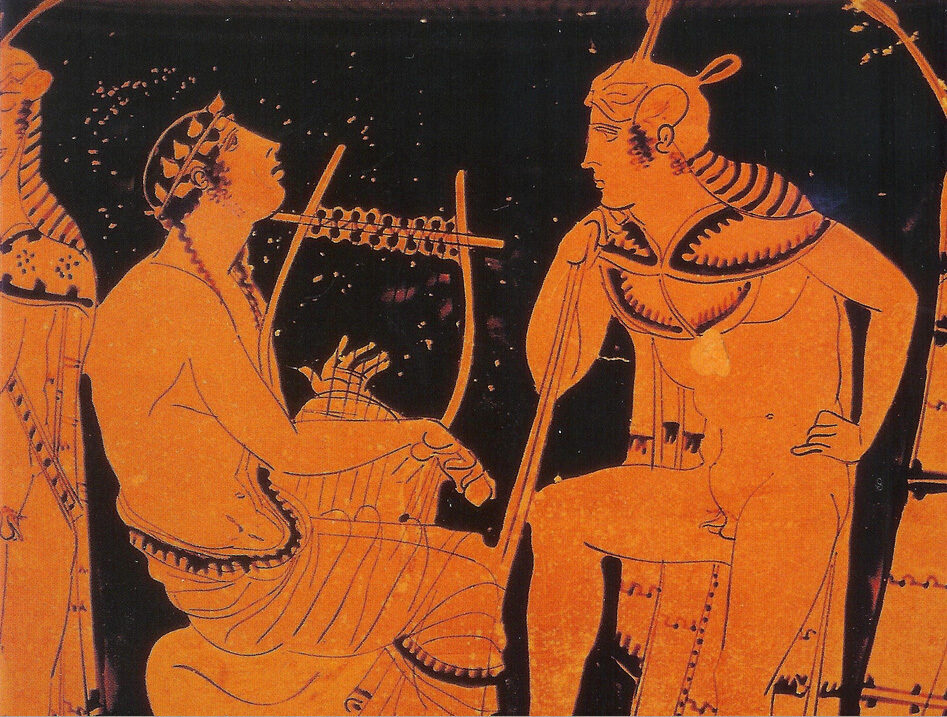 Аполлон обучает сыоего сына Орфея тайнам музыки и небесной гармонии