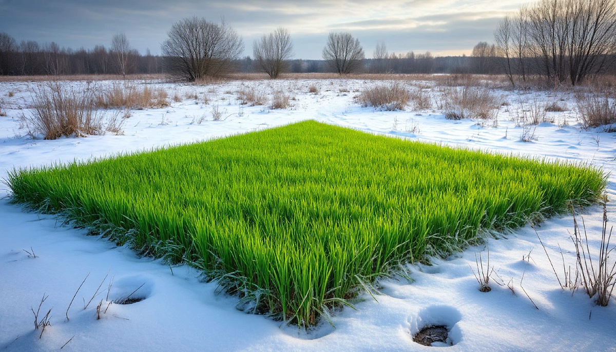 Зимой везде был снег, а здесь росла трава и цвели цветы.