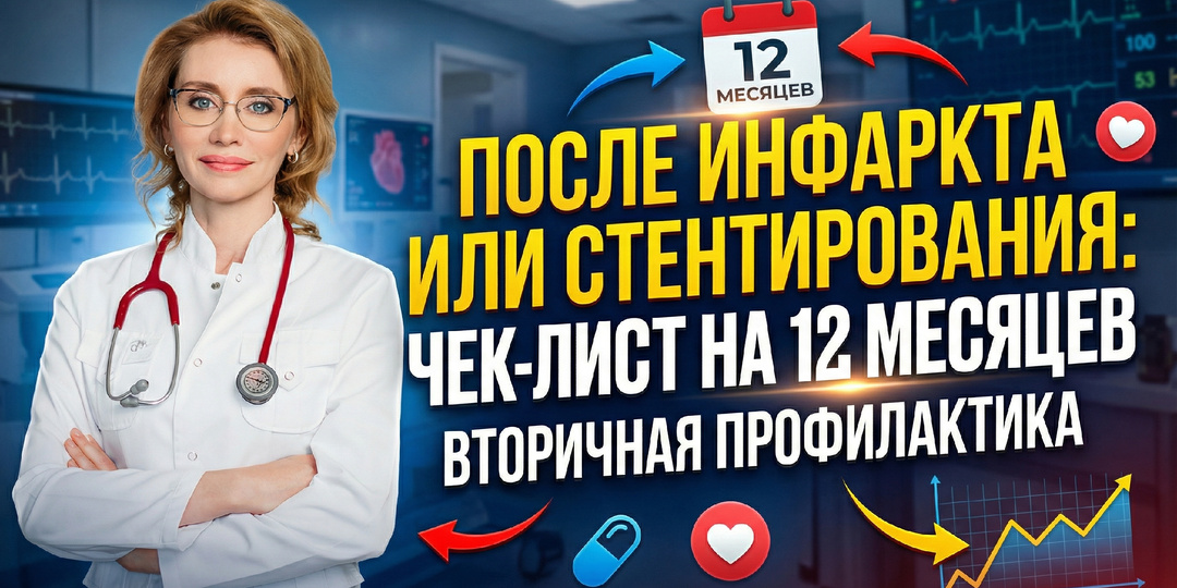 Вторичная профилактика после инфаркта/стентирования: чек-лист на 12 месяцев