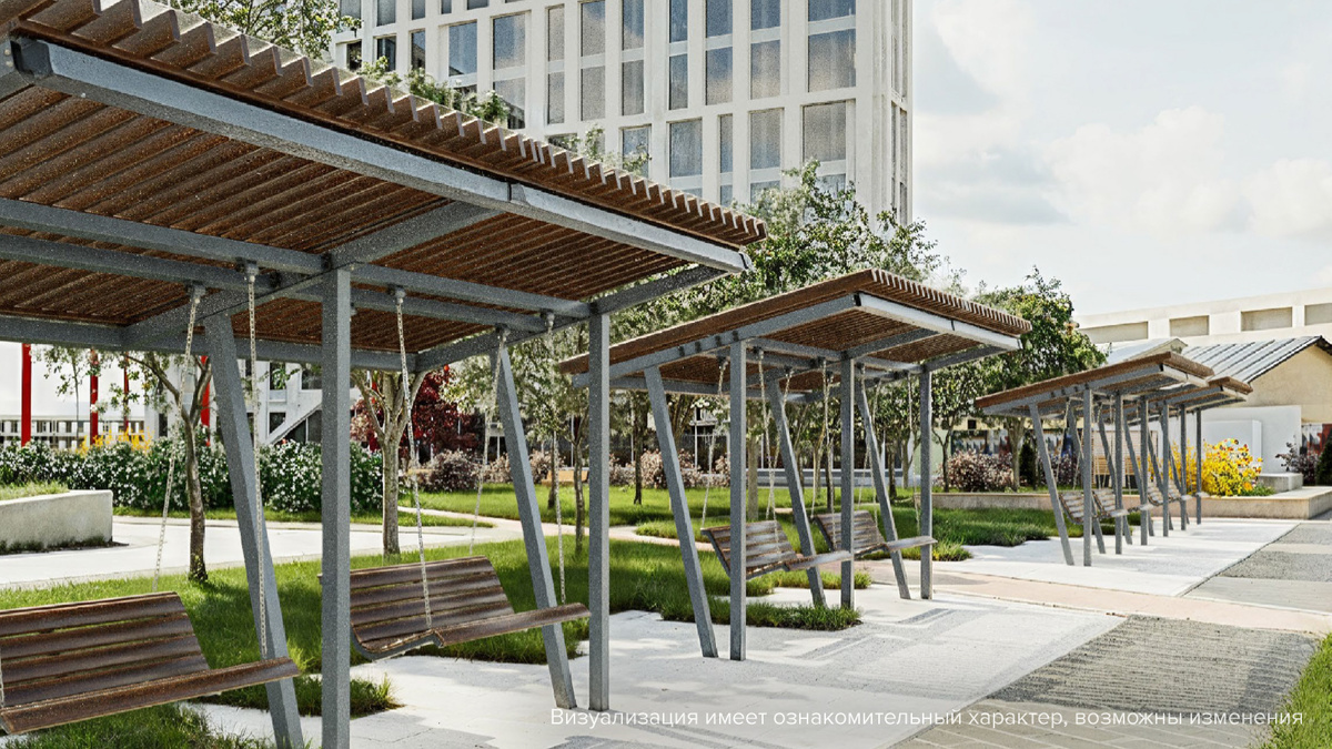 Рядом с бизнес-центром — обустроенный район, в котором можно в том числе отдохнуть на перерыве