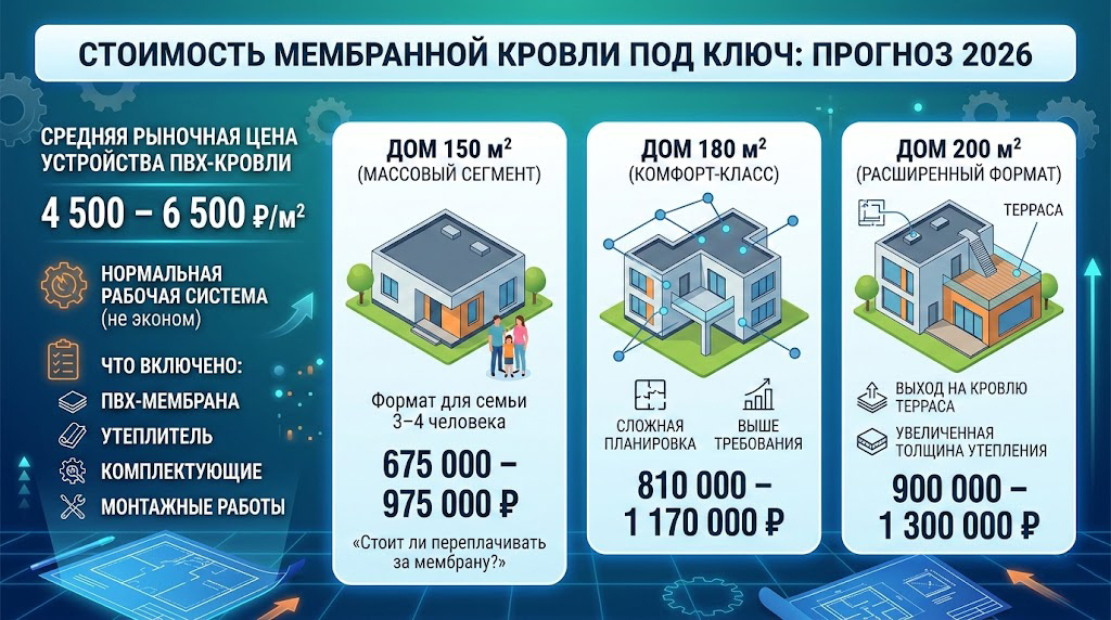 Инфографика стоимости ПВХ кровли