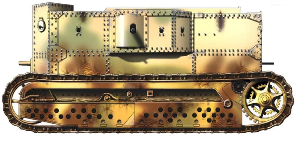 Holt Gas-Electric Tank, вид сбоку. Иллюстрация из открытых источников.