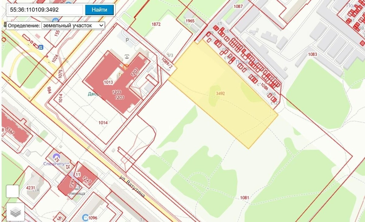    Участок, где появится спортивный объект на Ватутина   Роскадастр