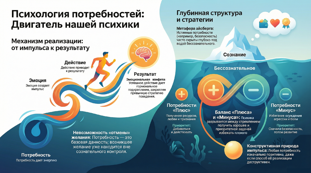 Инфографика, демонстрирующая психологию потребностей