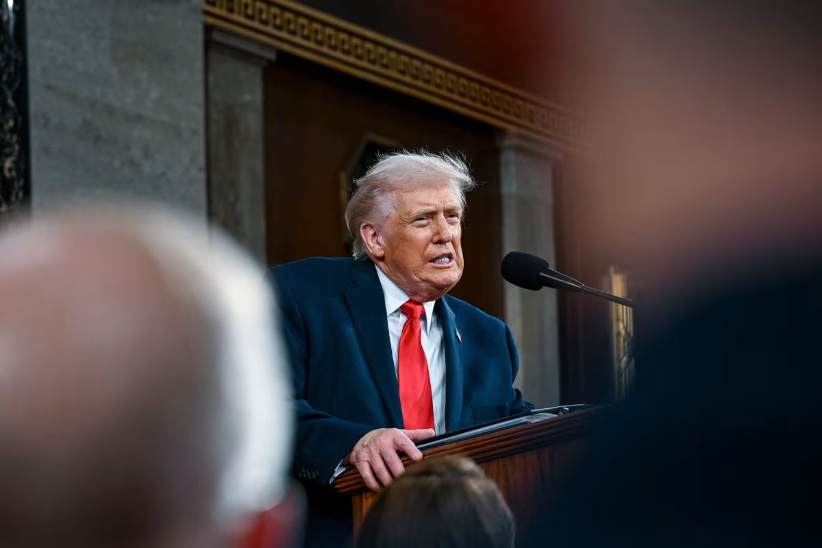 Президент Дональд Трамп выступает с посланием «О положении в стране» на совместном заседании Конгресса во вторник, 24 февраля. Getty Images
