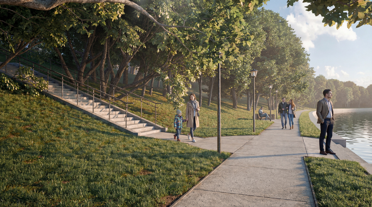 Участок Москворецкого парка вдоль набережной Новикова-Прибоя