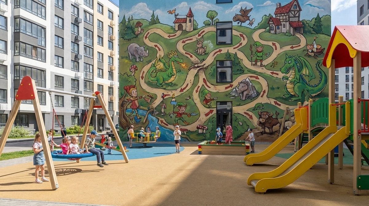 Рисунок во дворе на детской площадке
