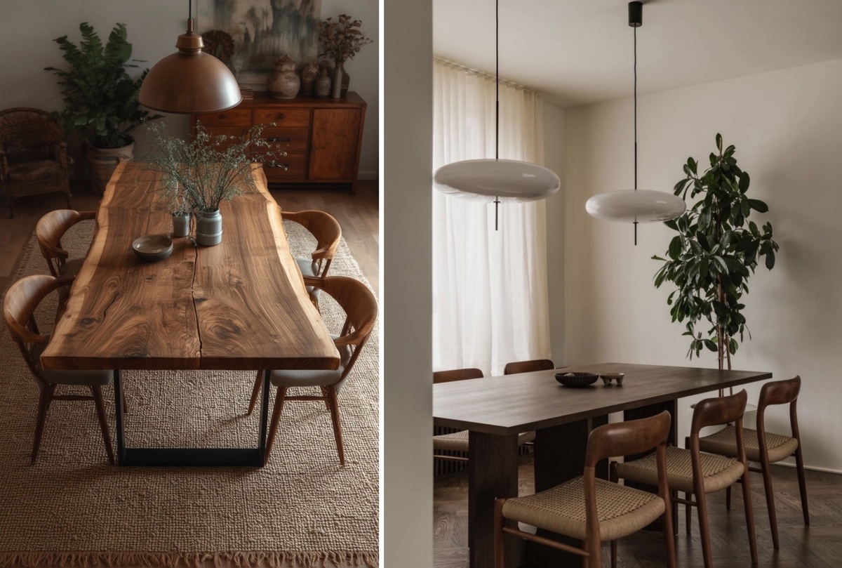 В отличие от однотонного пластика, дерево дает мозгу необходимую «микрозагрузку», которая не утомляет, а мягко переключает внимание. Пример такой эстетики — обеденные группы из массива, где геометрия подчеркивает природный ритм дуба или ореха. Ознакомиться с такими решениями можно в разделе столов из массива дерева.