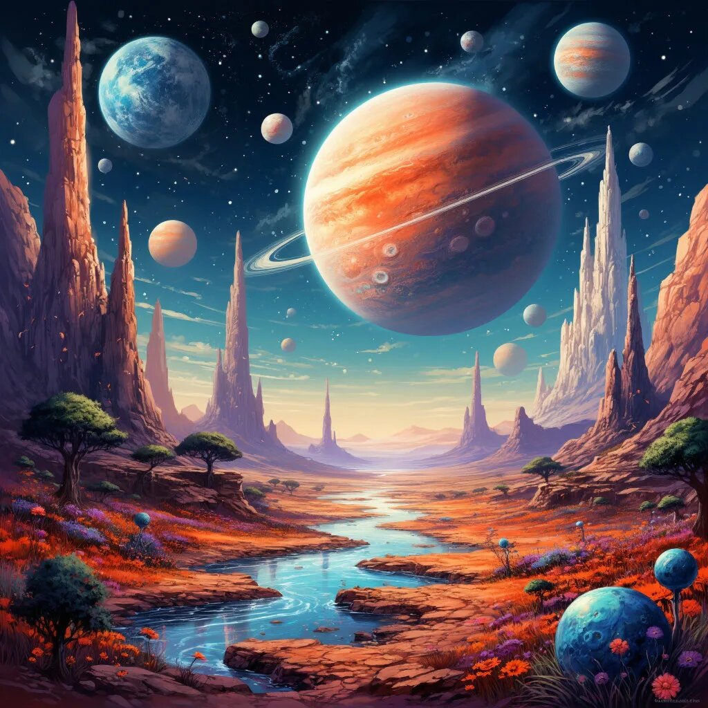 Планеты. Иллюстрация сгенерирована нейросетью