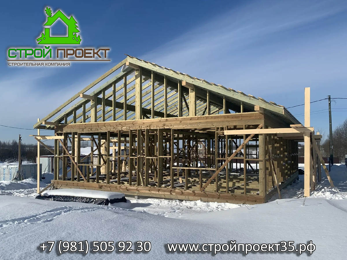 Каркасный дом на этапе строительства