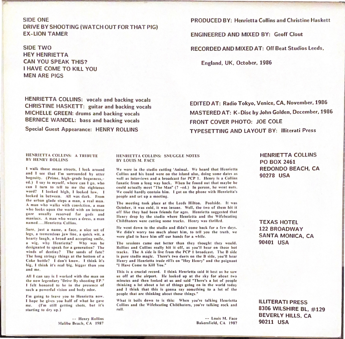 Обложка альбома "Drive By Shooting" (обратная сторона). Из коллекции автора.