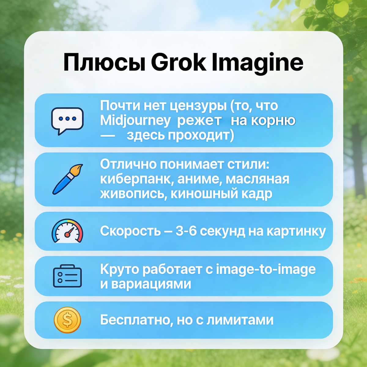 Плюсы Grok Imagine