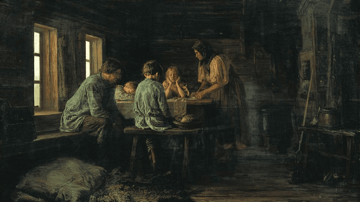 ВАСИЛИЙ МАКСИМОВ. БЕДНЫЙ УЖИН (ФРАГМЕНТ). 1879.
ИРКУТСКИЙ ОБЛАСТНОЙ ХУДОЖЕСТВЕННЫЙ МУЗЕЙ ИМ. В.П. СУКАЧЕВА, ИРКУТСК