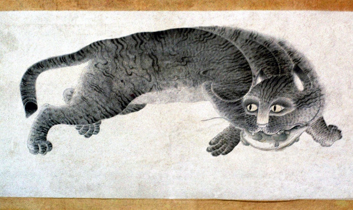     Кошка с мышью во рту. Рисунок XV века. Школа Сиях Калам, Центральная Азия / Gettyimages.ru / History / Universal Images Group