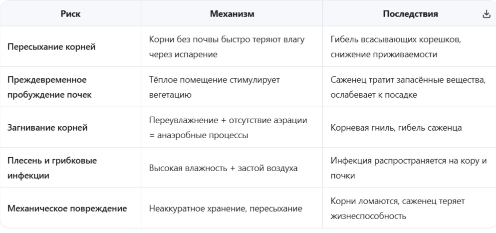 Биологические риски хранения саженцев с ОКС
