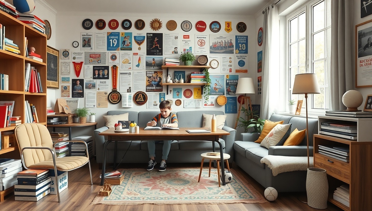 🤖 Иллюстрация улучшена нейросетью | ФЕДАТ | Комнта, где висят награды и медали ребенка