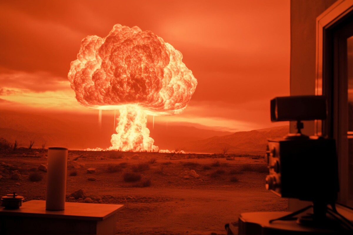  Вид гриба, образовавшегося в результате ядерного взрыва. Картина, сгенерированная ИИ. © Freepik.com