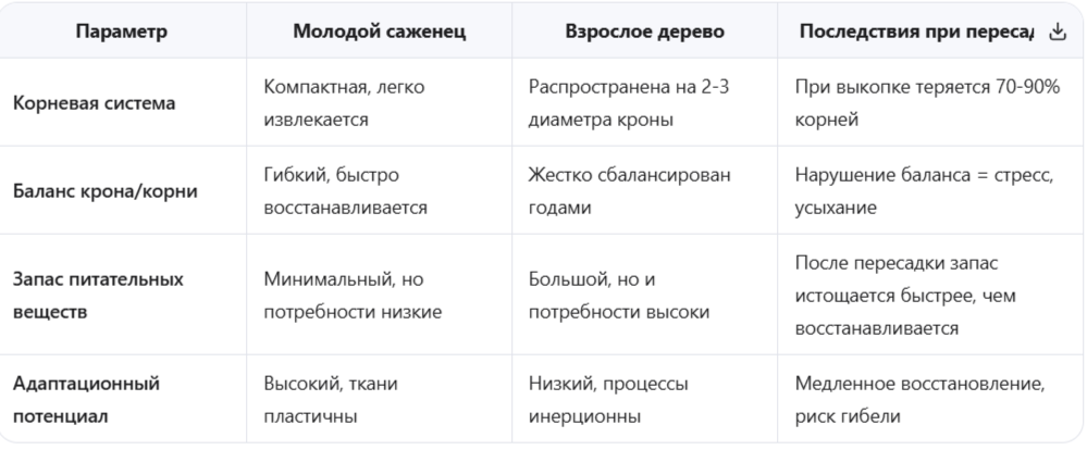 Биологические ограничения зрелых деревьев