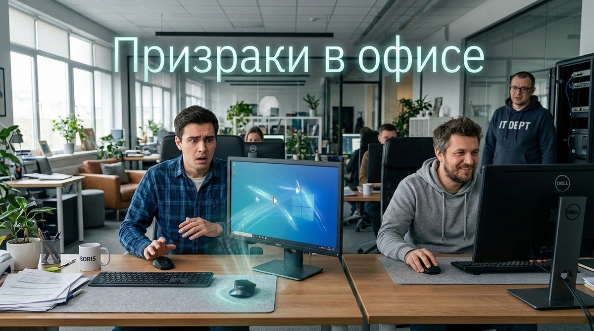 Призраки в офисе.
Случай с беспроводными мышками: в офисе два соседа купили одинаковые дешевые модели.