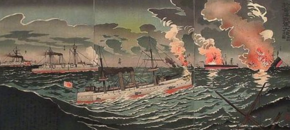 Битва при Ялу. Японская пропагандистская гравюра. Художник Кобаяси Киётика. 1894