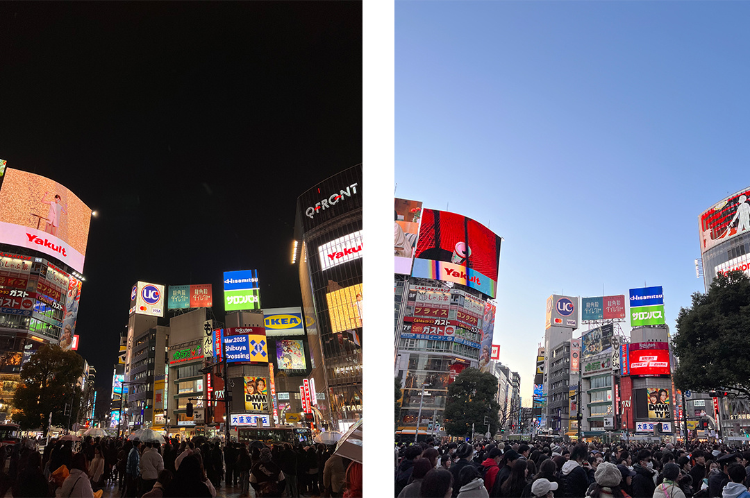 Сибуя вечером и днём.Фото: Михаил Кашляк