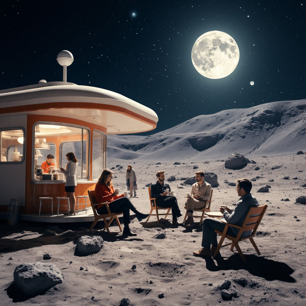 Туристы в космосе. Фото ИИ