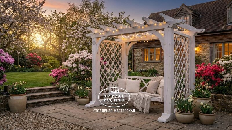 Качели из массива северной сосны с перголой