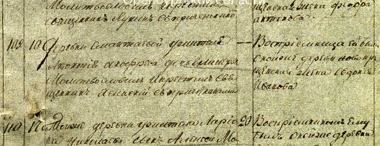 Запись о рождении дочери Гликерии у Леонтия Анофриевича в МК Пономаревки за 1828 год