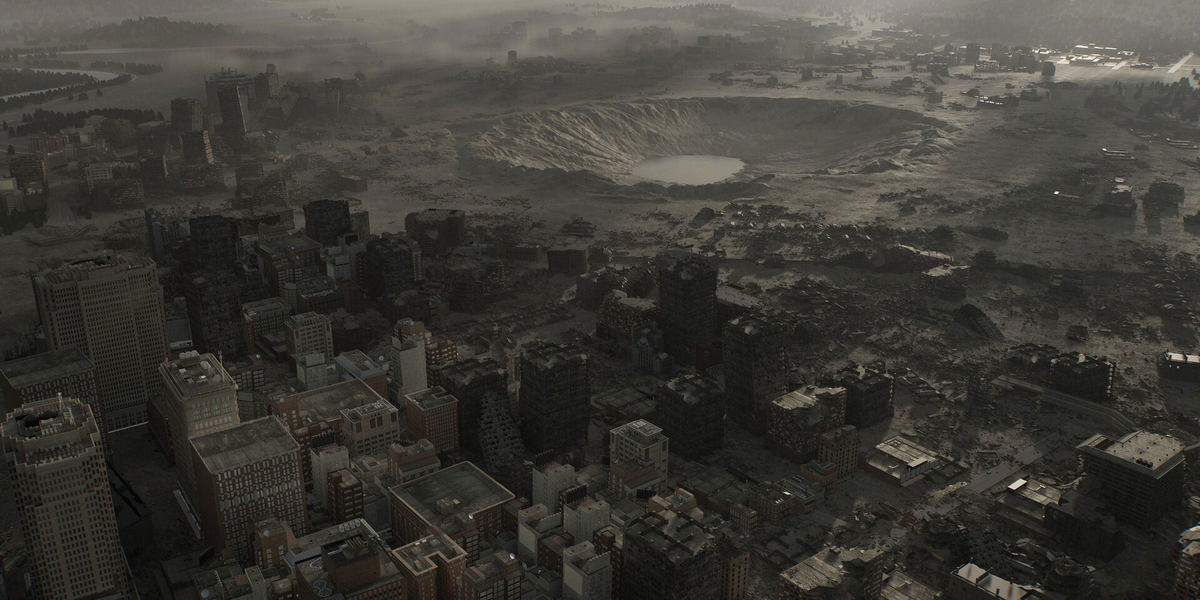     Кратер от ядерного удара по Раккун-Сити, произошедшего в 1998 году