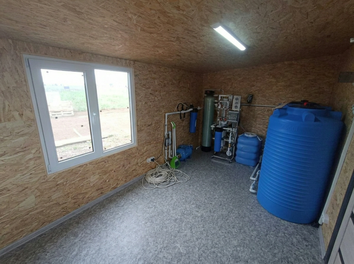 Наш хозблок для оборудования водоподготовки внутри