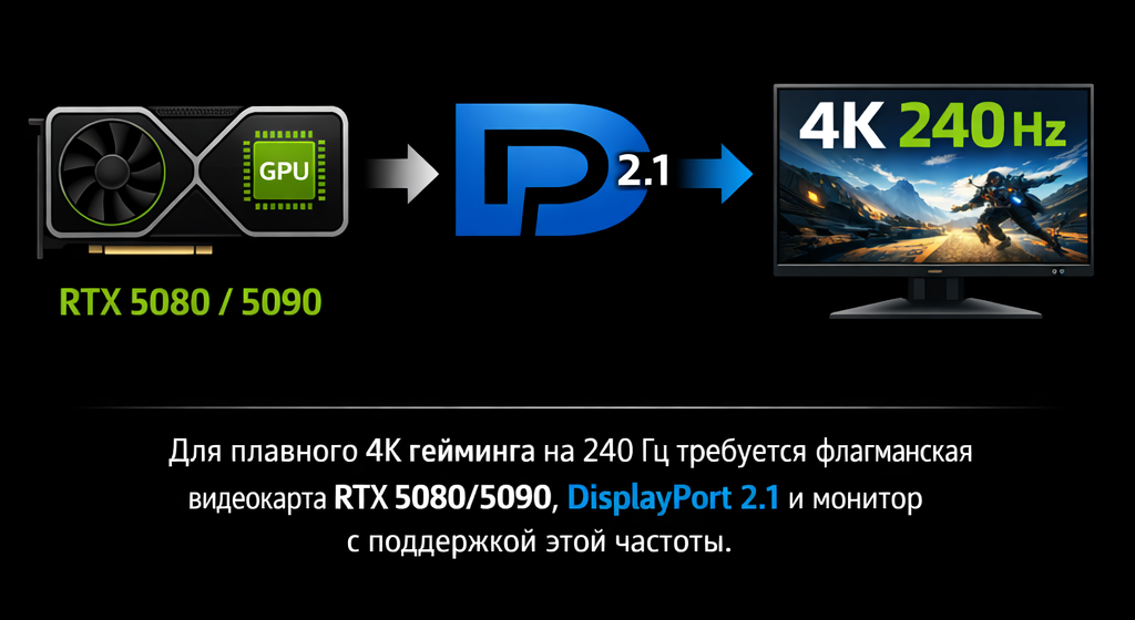 Схема технической связки для 4K-гейминга на 240+ Гц в 2026 году