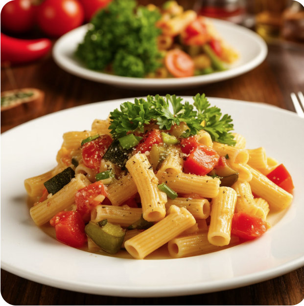 Пасту с овощами можно подать как в ресторане