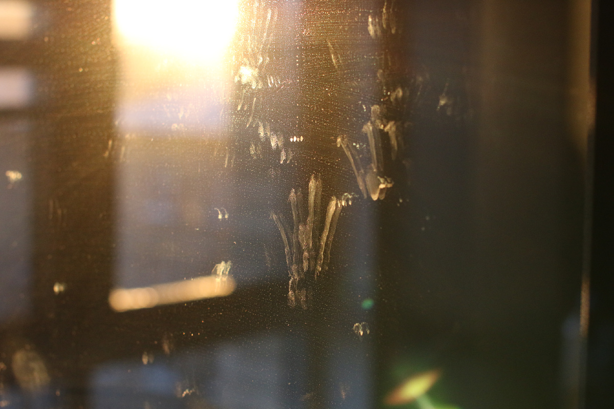 Отпечатки Эль по всем стеклянным и зеркальным поверхностям