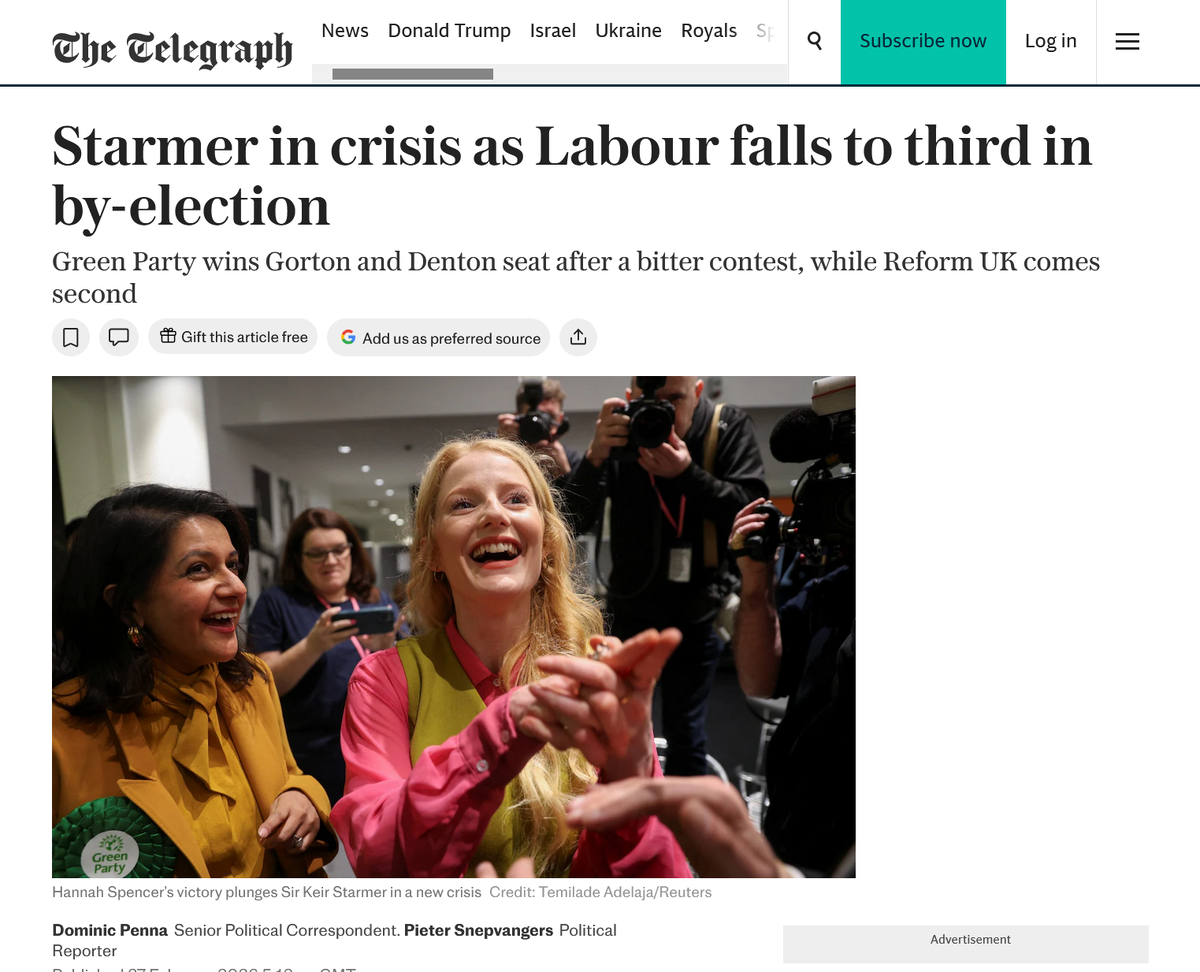     «Стармер переживает кризис: на дополнительных выборах Лейбористская партия скатилась на третье место»