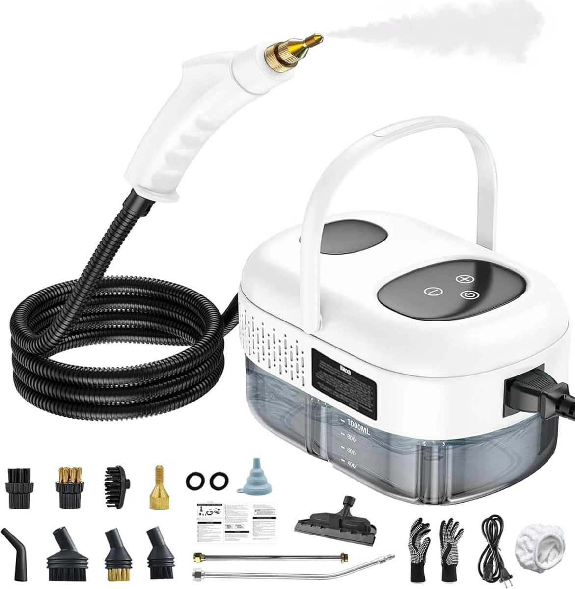 Пароочиститель NanoClean универсальный, пароочиститель для уборки кухни, для уборки дома, белый, 6 насадок, 1.1л, 3 бар