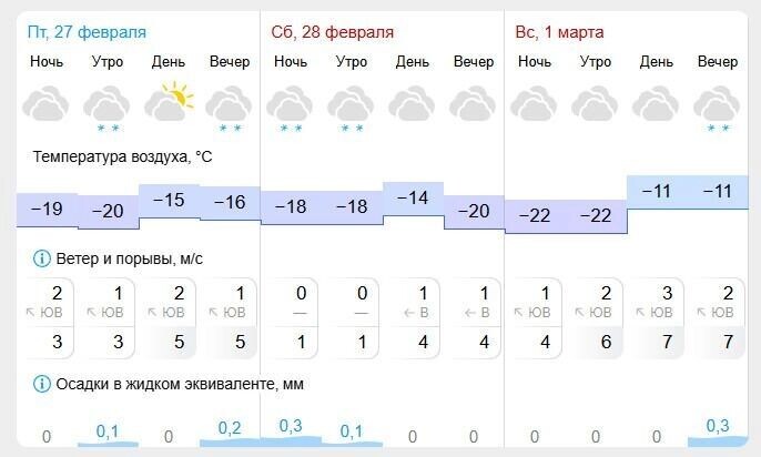    Выходные 28 февраля и 1 марта ожидаются холодными   скриншот Gismeteo