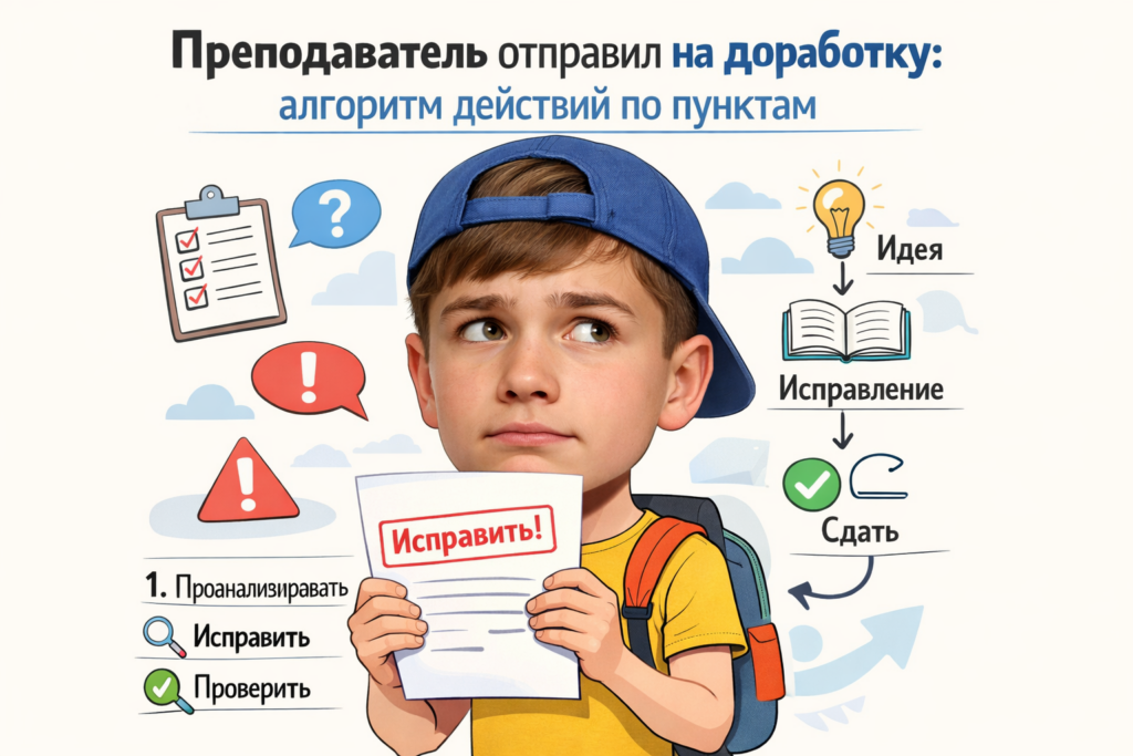    Алгоритм исправлений по пунктам в случае доработки работы преподавателя admin