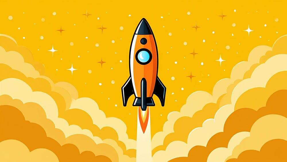 Оранжевая ракета устремляется в золотое небо к вершинам поисковой выдачи

