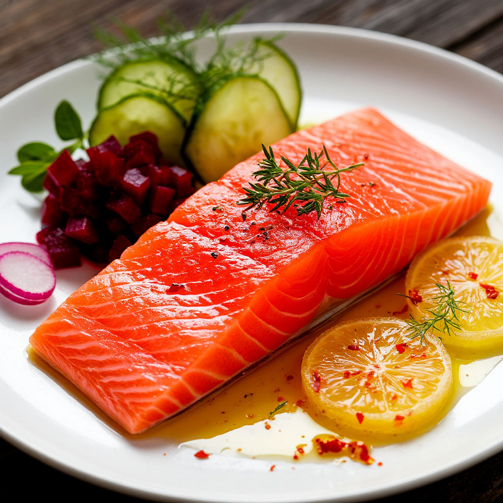 «Скандинавский шелк: Семга в свекольном джине & Огненный грейпфрут».